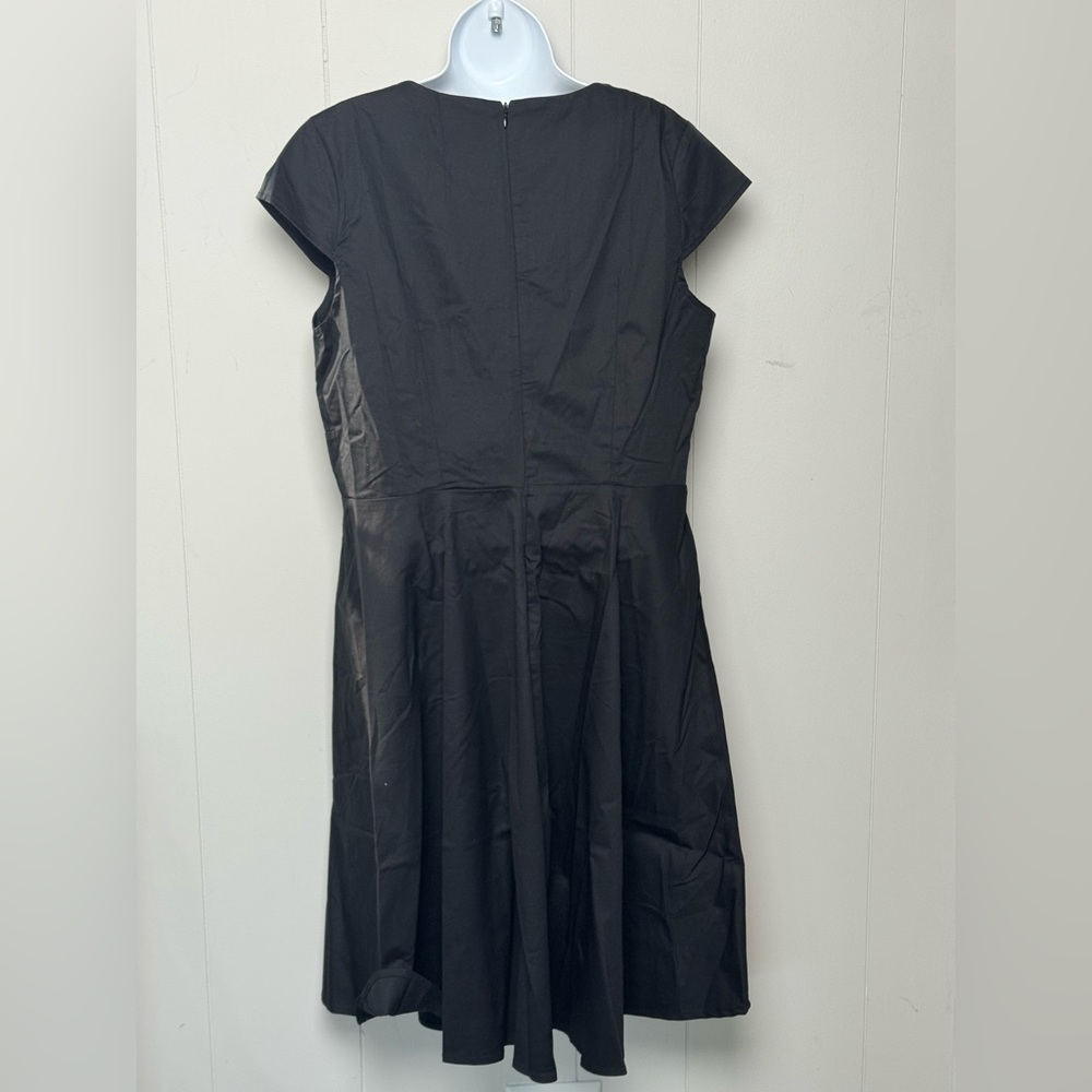 NWOT Bbonlinedress Elegant Black Faux Wrap Cap Sleeve Cotton Blend Dress Sz 2XL - Picture 2 of 9